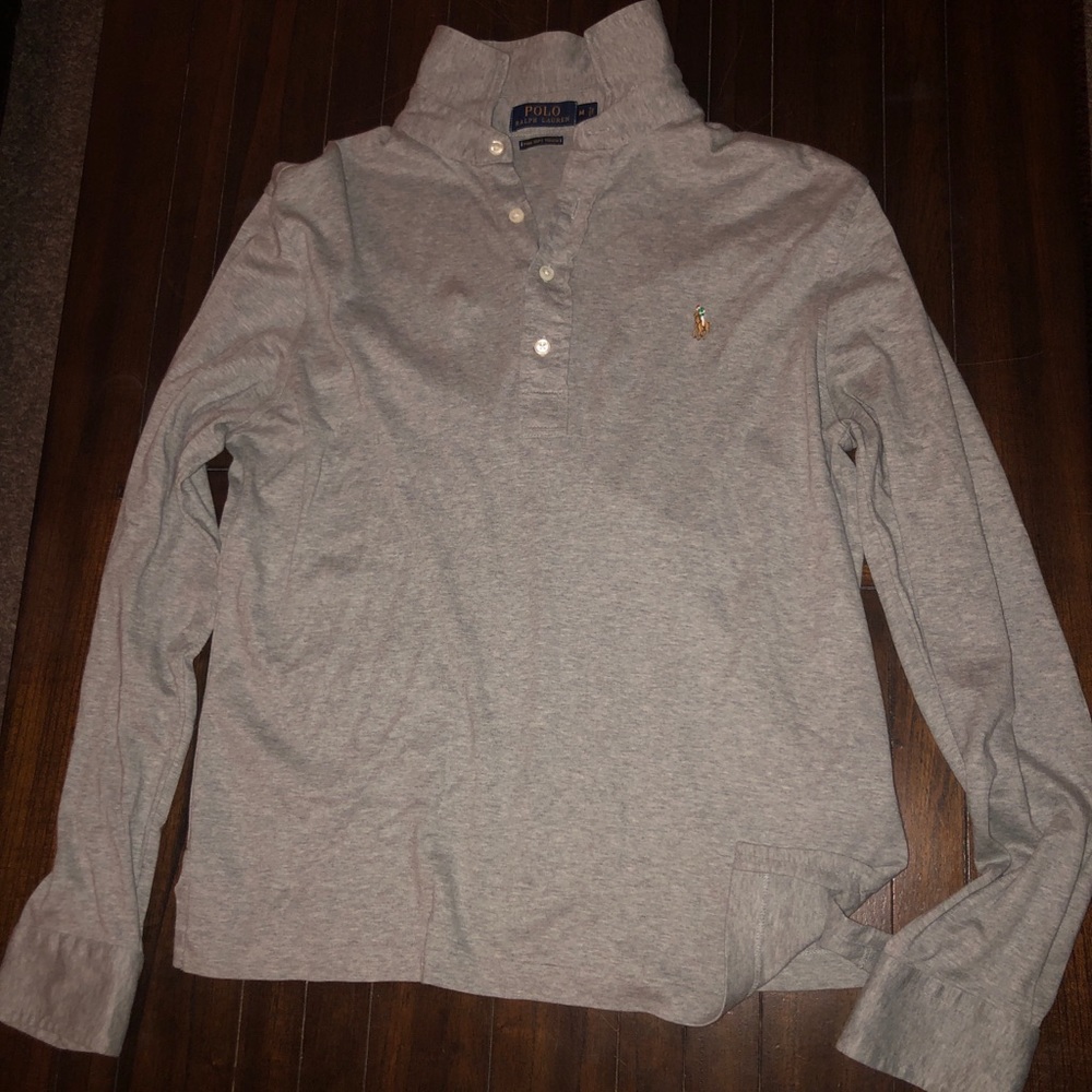 Polo pima soft touch long sleeve deep neck collar